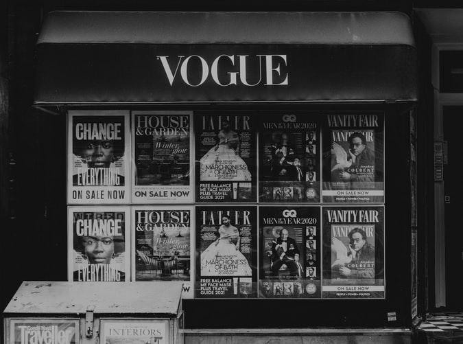 black and white vogue stand