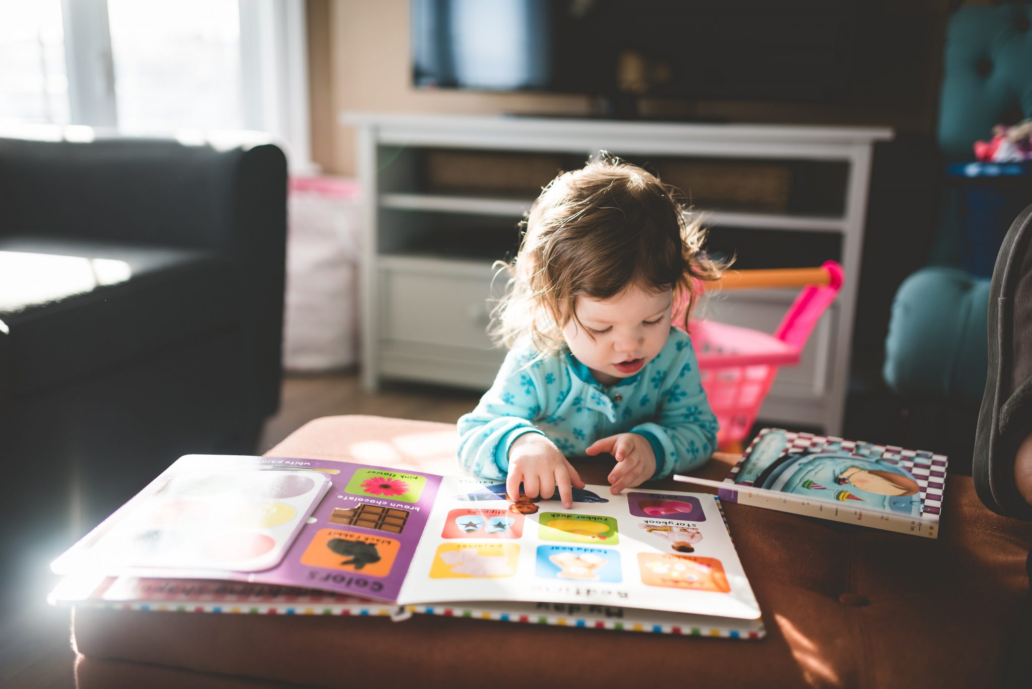 toddler reading picture book