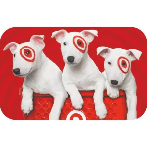target gift card with three white dogs on red background
