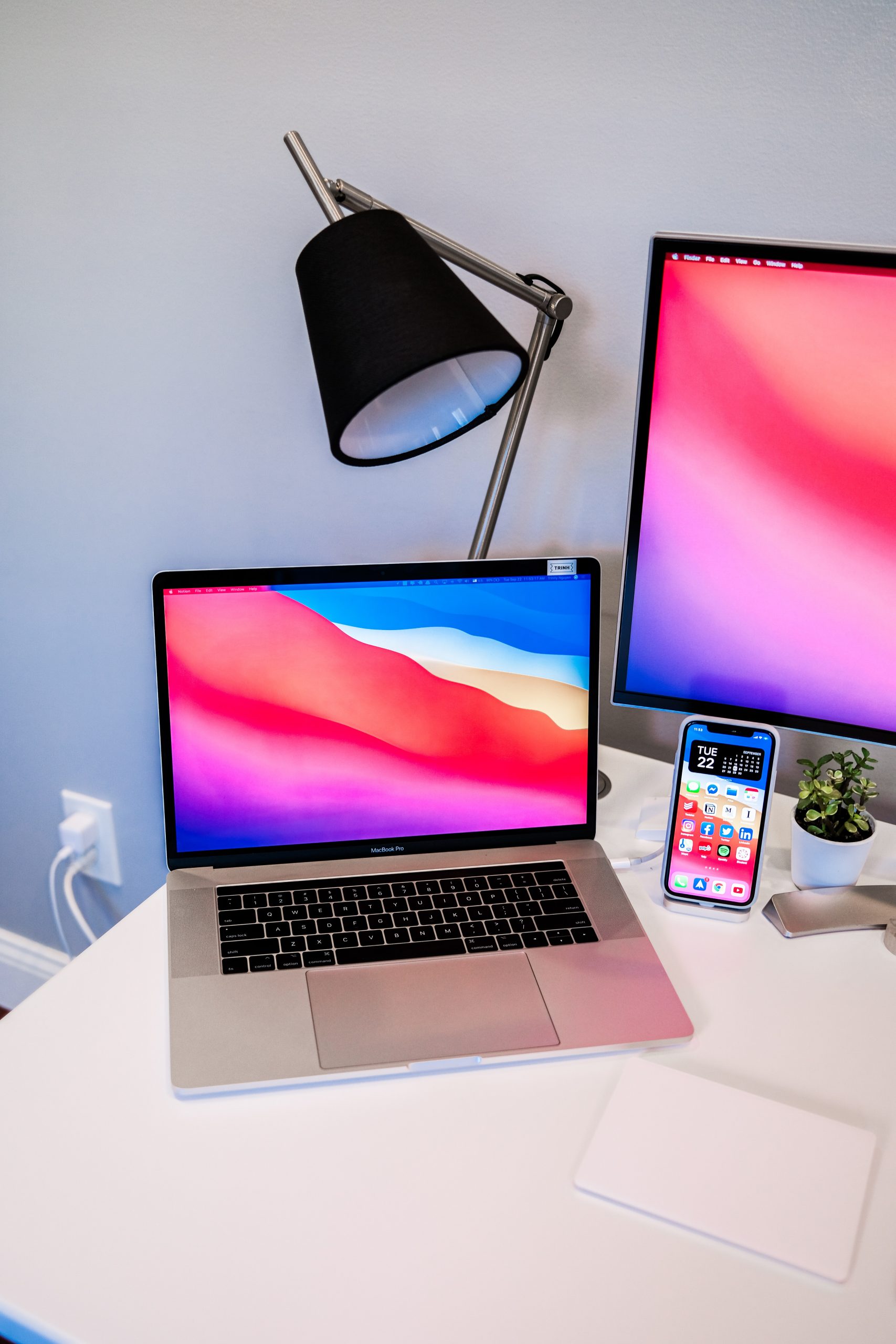 laptop and desk setup