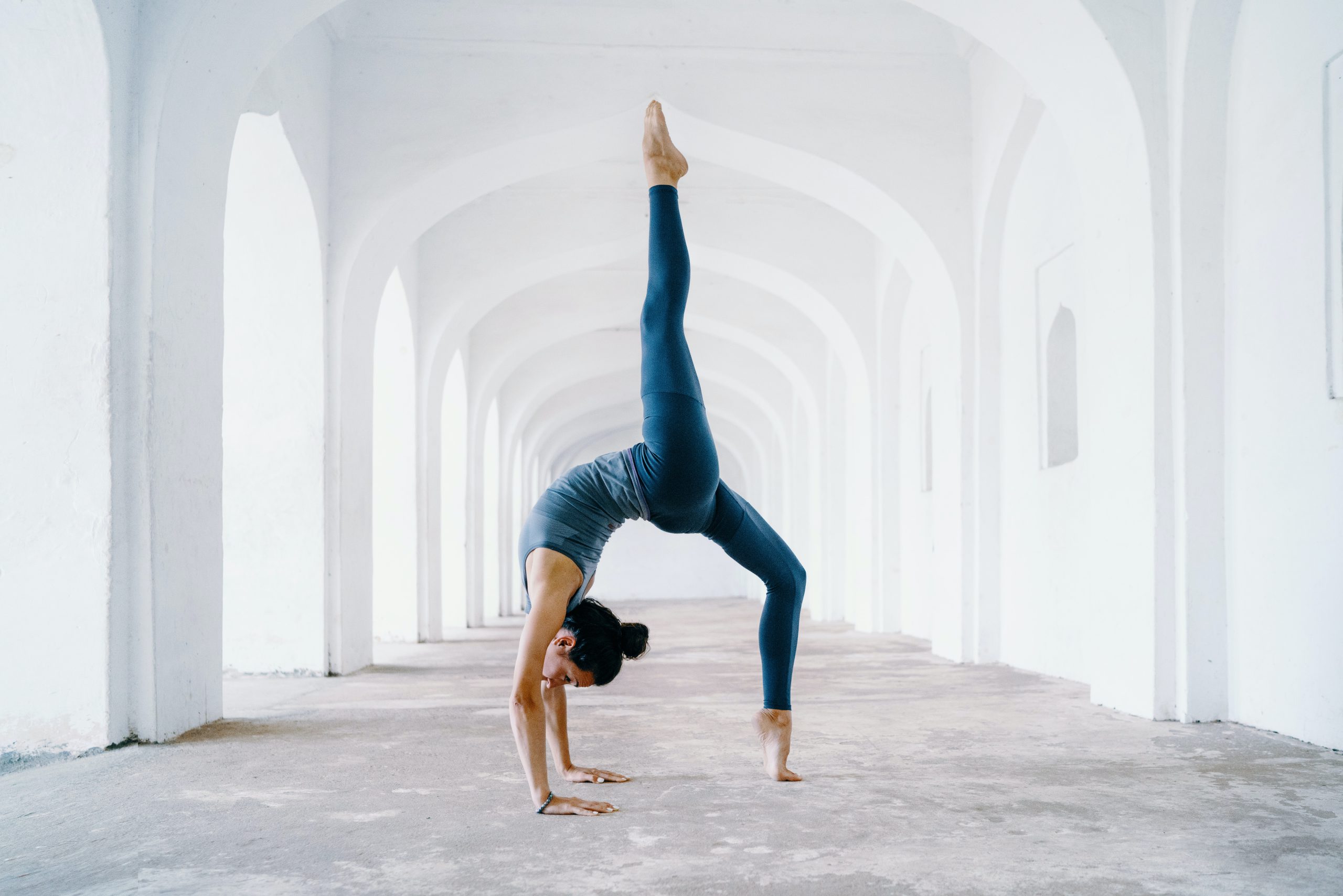 woman in blue leggings