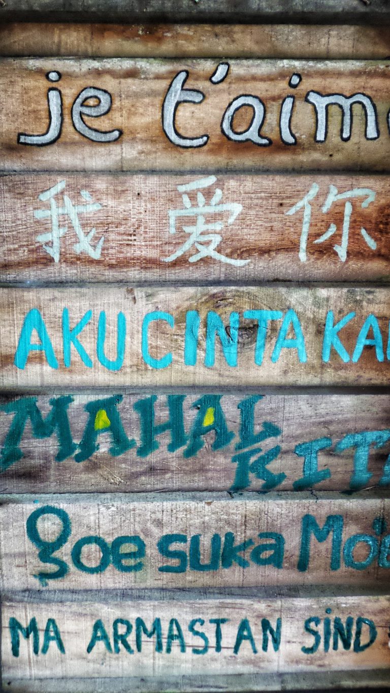 Different Languages Written on Wooden Board Amphy