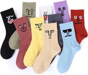 fun multi color socks with faces