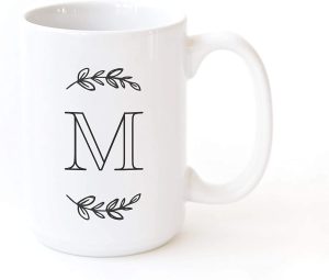 personalized mug with black letter M
