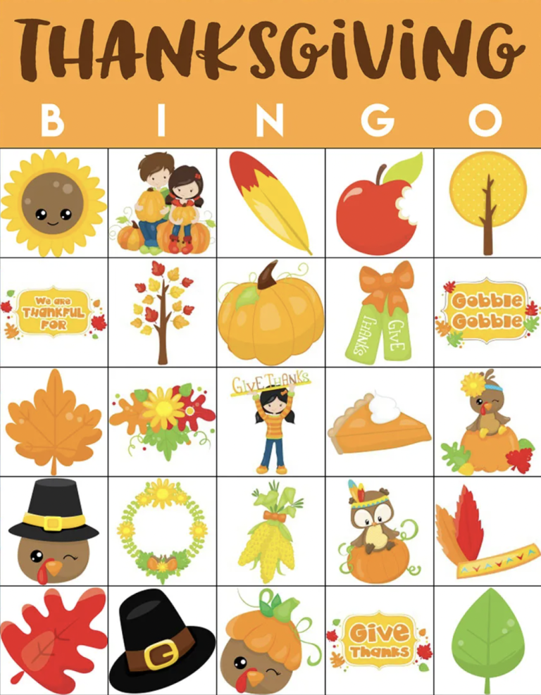 thanksgiving bingo sheet