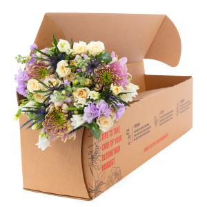 flower bouquet in card board box
