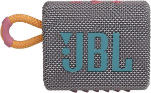 JBL wireless speaker with pink and yellow handle
