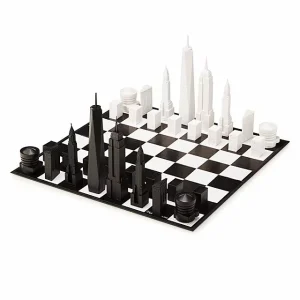 Black and White NYC skyline chess set