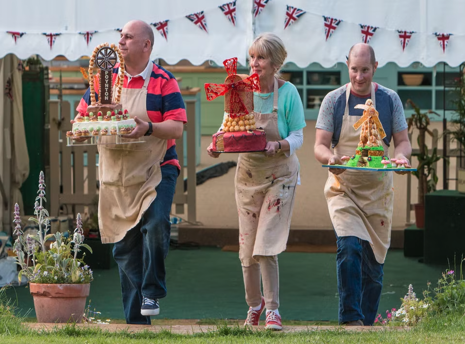 nancy birtwhistle and other contestants on the great british bake off